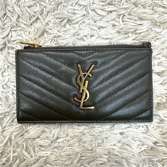 Yves Saint Laurent Metallic Gray Chevron Wallet - Picture 2 of 9